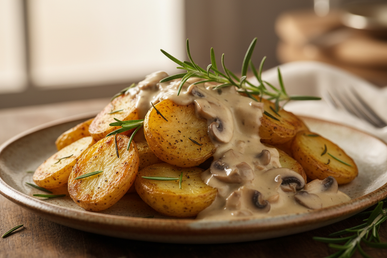 Ofenkartoffeln mit Rosmarin und cremigem Pilzrahm