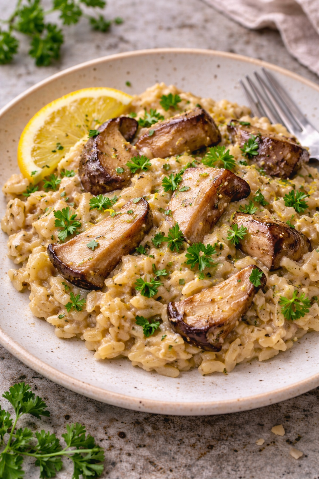 Cremige Orzo-Pfanne mit Pilzen & Zitrone