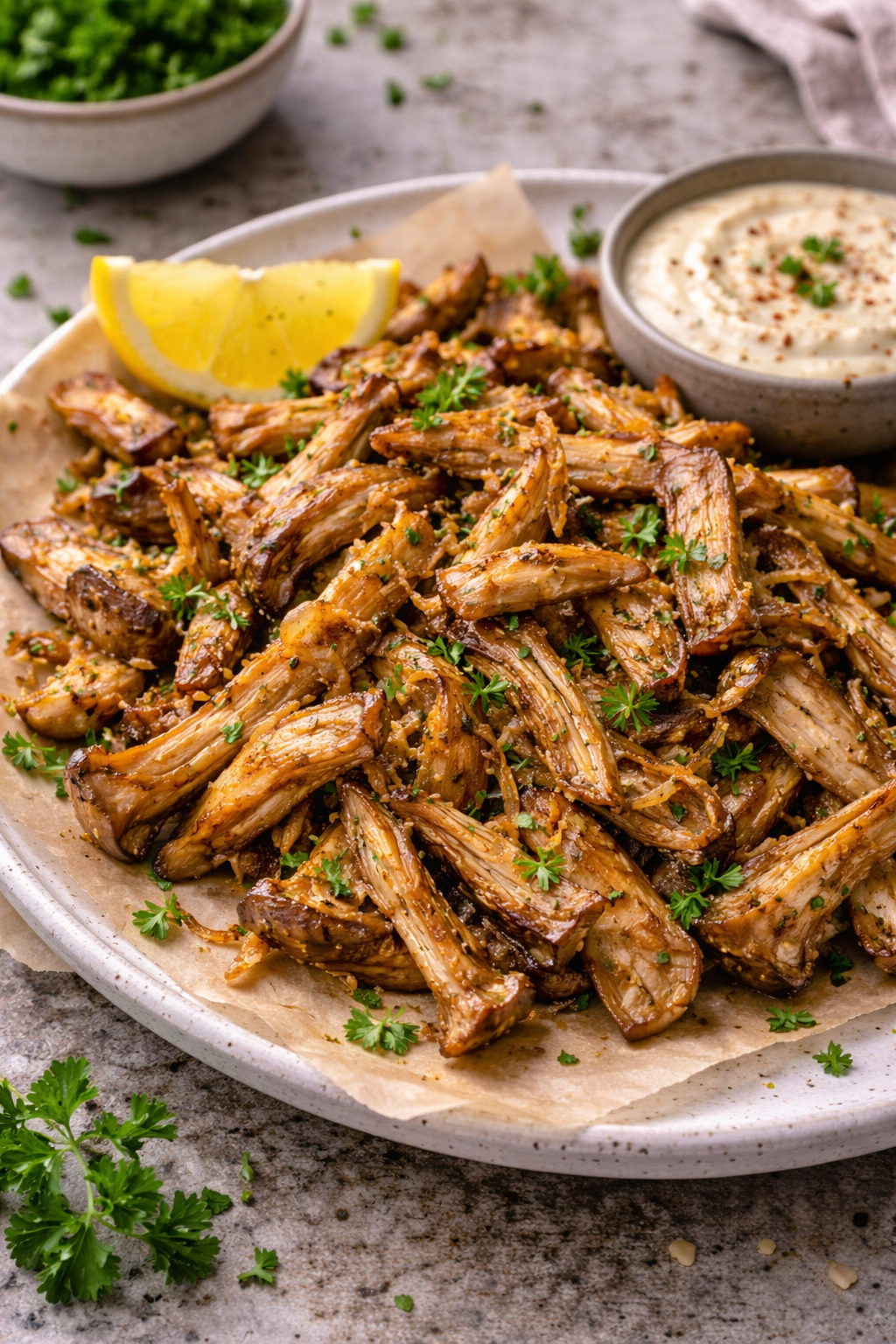 Airfryer Kräuterseitlinge im Pulled Style