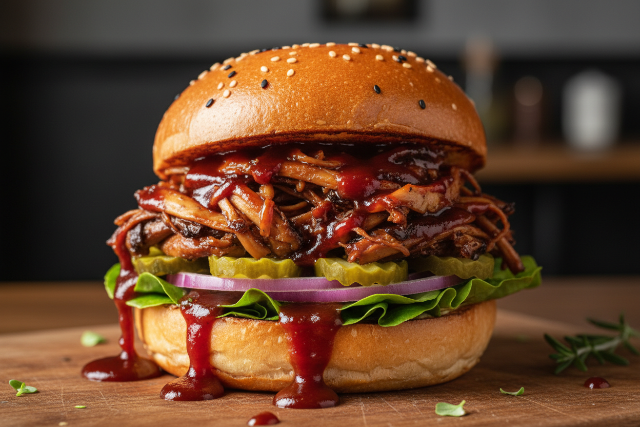 "Pulled Seitling"-Burger mit BBQ-Sauce